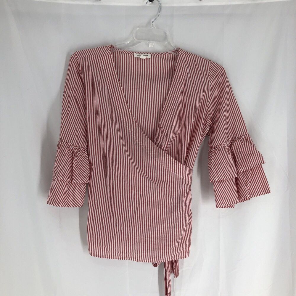 Beach Lunch Lounge Women's Wrap Front Striped Blouse Shirt Size S